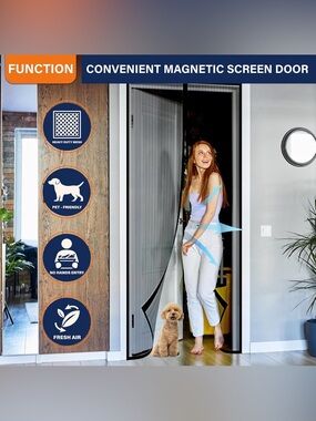 Magnetic Pet Door Screen - Black